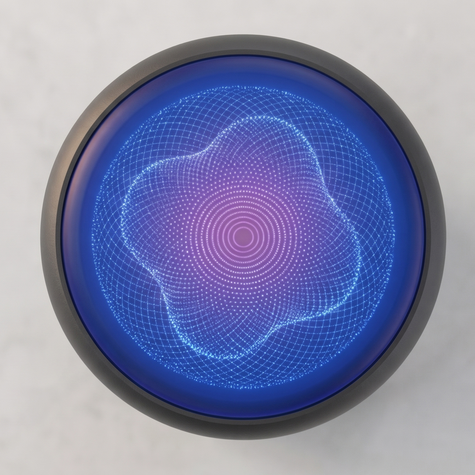 Top-down photo of the Randal Pod illuminated patterned speaker surface.